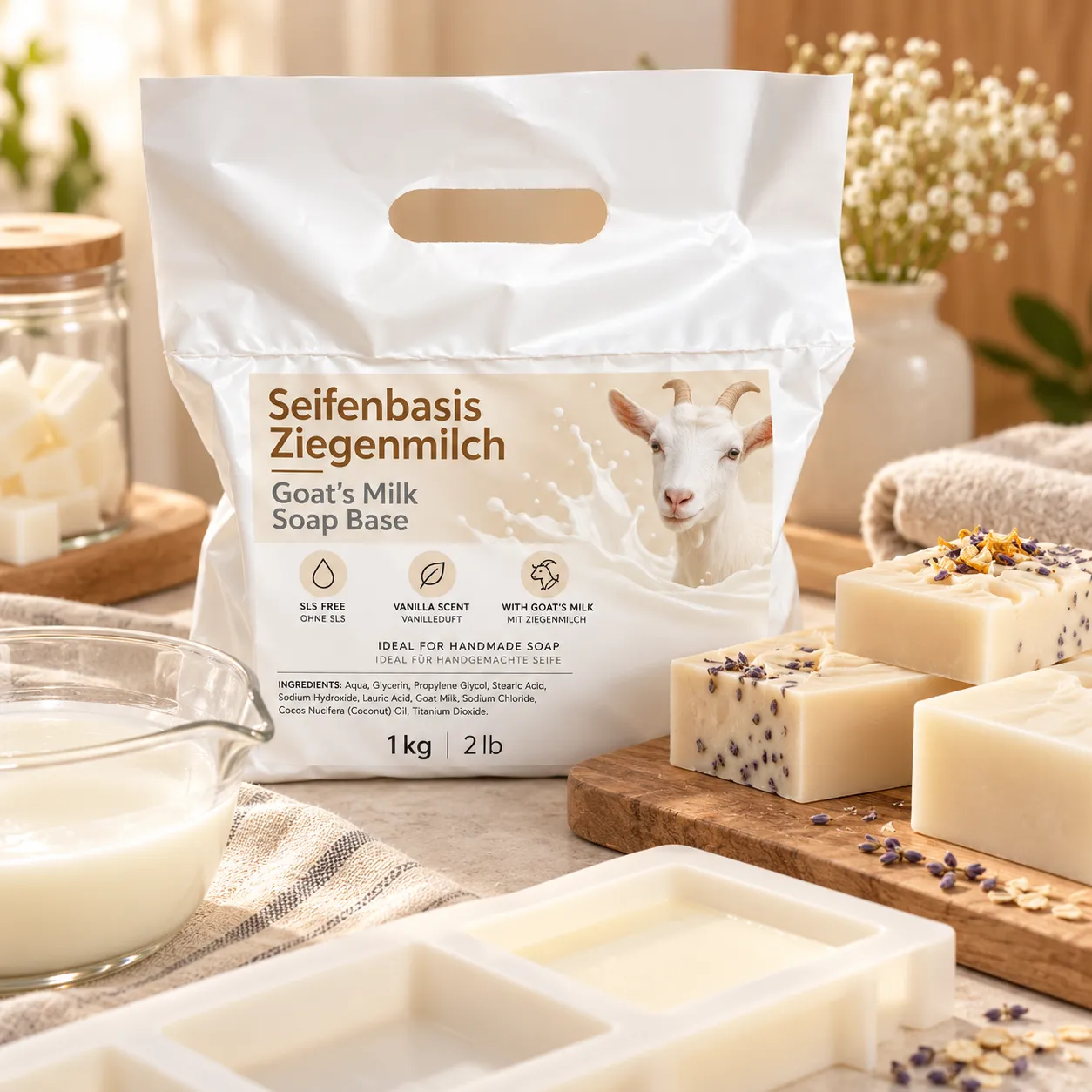 Bienenwagner Ziegenmilch Seifenbasis 1 kg weiß