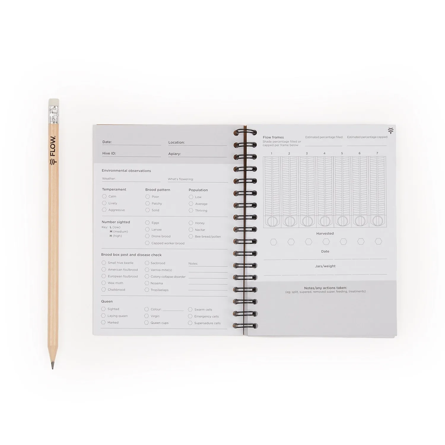 Flow Hive Beekeeping Log Book Stockbuch mit Bleistift