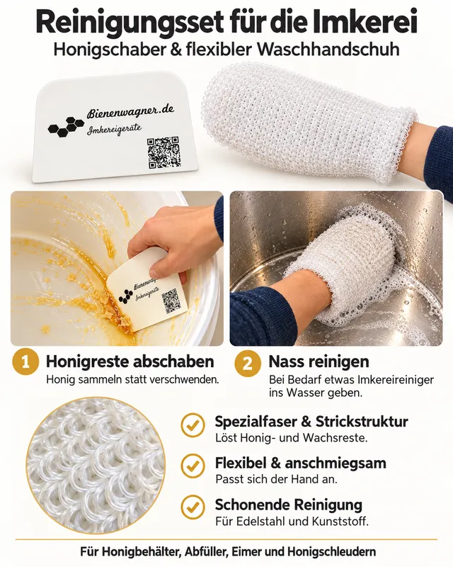Bienenwagner Reinigungsset für Imker Honigschaber und Waschhandschuh