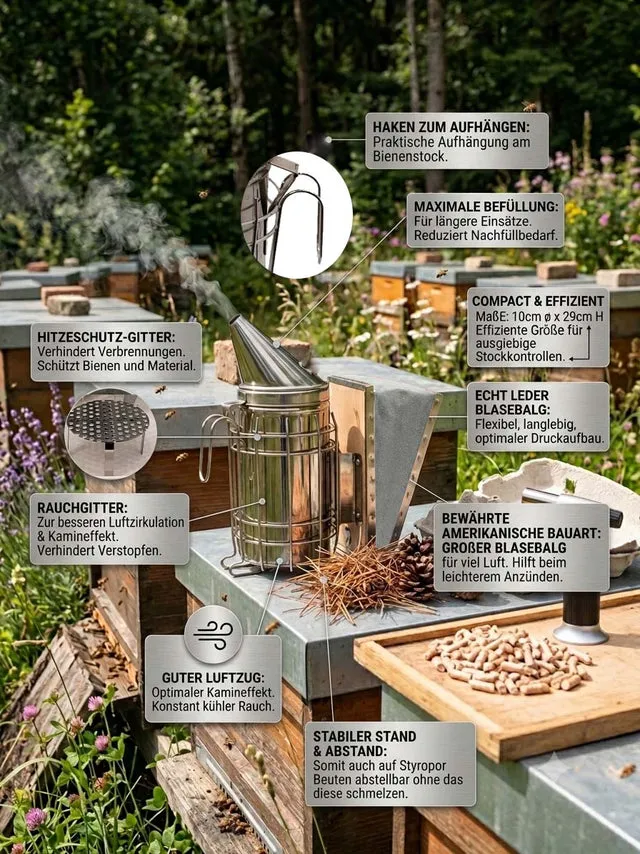 Bienenwagner Dadant Smoker Edelstahl mit Lederbalg