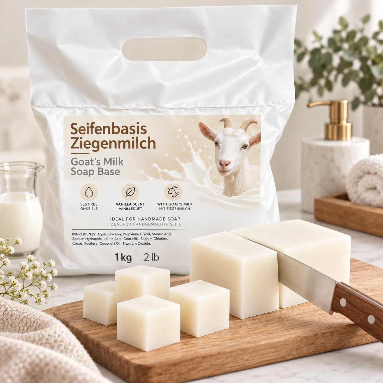 Bienenwagner Ziegenmilch Seifenbasis 1 kg weiß