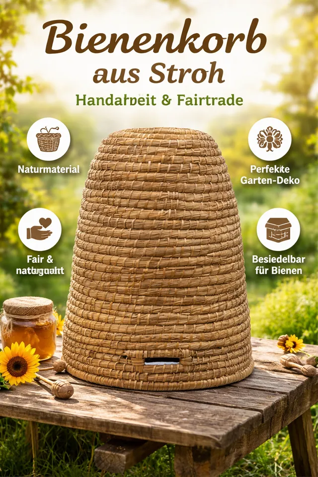 Bienenwagner Bienenkorb Stroh 40 cm handgemacht Fairtrade Deko