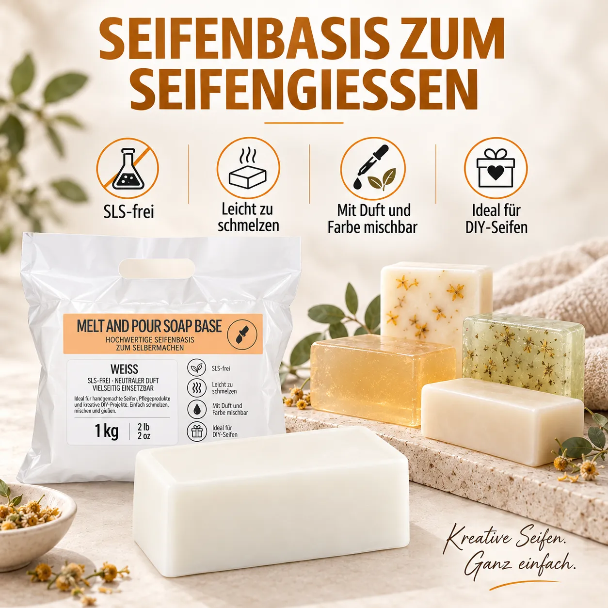 Bienenwagner Weiße Seifenbasis Gießseife 1 kg vegan